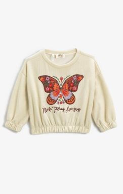 Koton Girls' Embroidered Butterfly Ribbed Round Neck Crop Sweatshirt