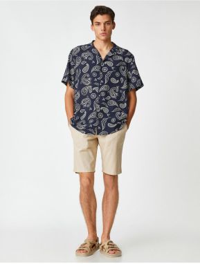 Koton Short Sleeve Shirt with Turndown Collar Shawl Print Detailed