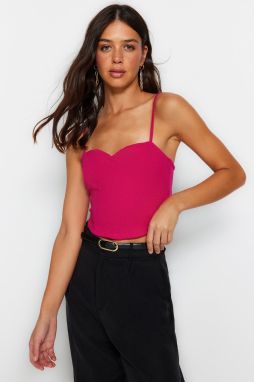 Trendyol Fuchsia Fitted Crepe Knitted Bustier with Crop Straps