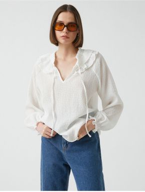 Koton Frilly Laced Judge Collar Long Sleeve Blouse