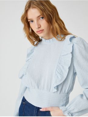 Koton Crop Blouse Long Sleeves Ruffle Detailed