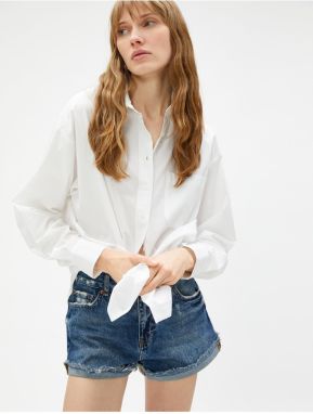 Koton Oversize Poplin Shirt Pocket Cotton Cotton