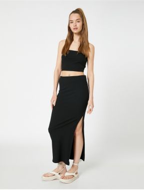 Koton Midi Skirt with Slits, Ribbed Viscose Blend, Normal Waist.