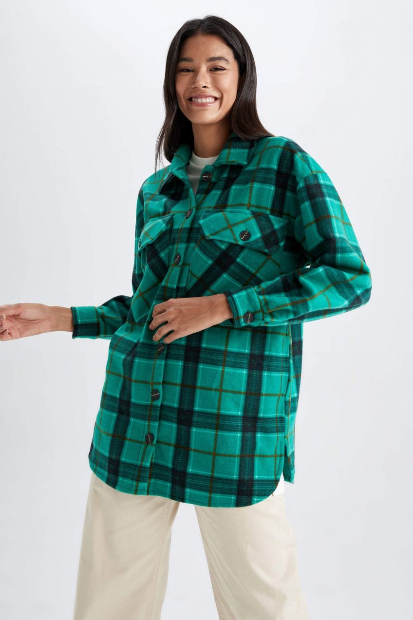 DEFACTO Flanel A Line Plaid Long Sleeve Tunic