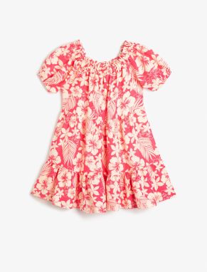 Koton Linen Dress Floral Balloon Sleeve Tiered