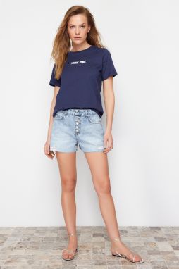 Trendyol Blue More Sustainble Ripped High Waist Shorts