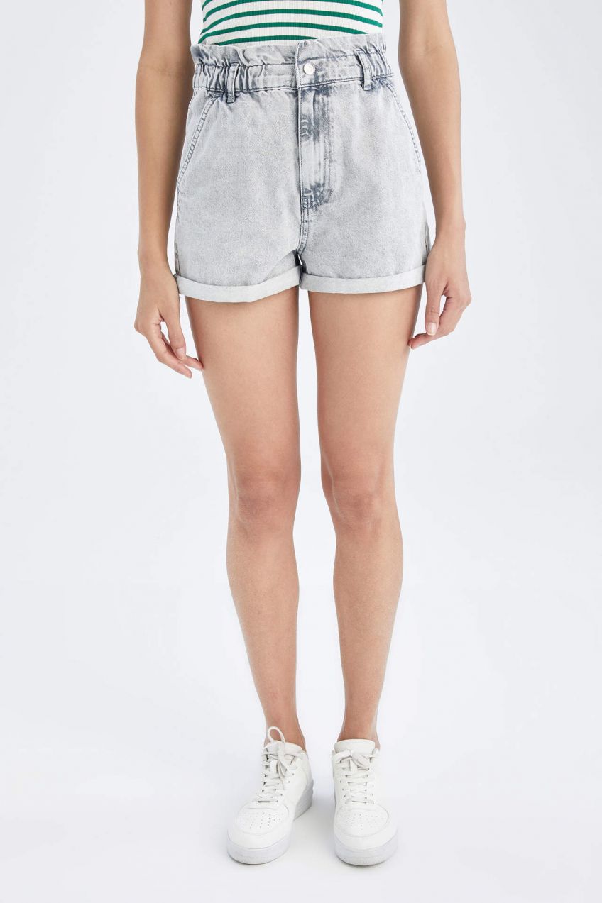 DEFACTO Paperbag Fit High Waist Mini Jean Shorts