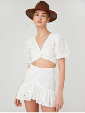 Koton Straw Fedora Hat with Fabric Drape Detail