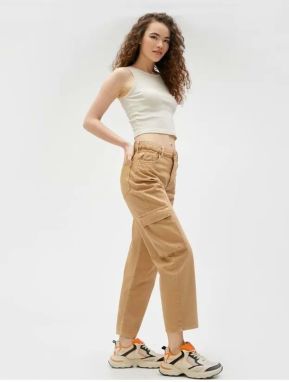 Dámske oblečenie Koton. Nákladné nohavice s vysokým pásom rovná noha - Eve Jeans