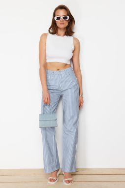 Trendyol Blue Striped High Waist Extra Wide Leg Jeans