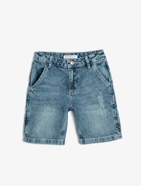 Koton Denim Shorts Worn Detail Pocket Cotton.