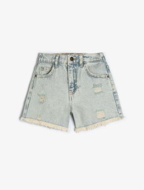 Koton Denim Shorts Tasseled Elastic Waist Pocket Cotton