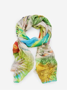 Orange-Green Women's Patterned Scarf Desigual Newspaper - Women