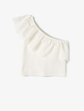 Koton Ruffle Detailed Scalloped One-Shoulder T-Shirt, Sleeveless.