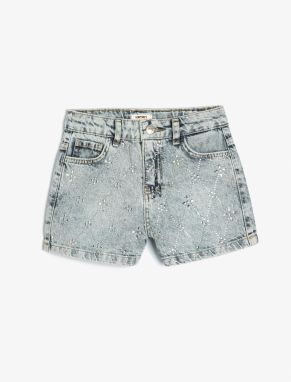 Koton Mini Denim Shorts Stone Printed Pocket Cotton