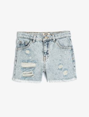 Koton Denim Shorts Worn Detail Pocket Cotton.