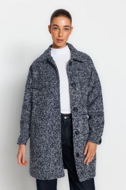 Trendyol Navy Blue oversized široký strih vrecko detailný boucle kabát