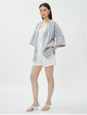 Koton Oversized ľanové kimono s vreckami a krátkymi rukávmi