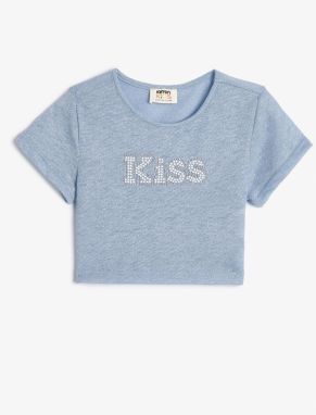 Koton Crop T-Shirt Sequin Detailed Crew Neck