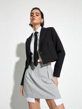 Koton Mini Skirt Piece Detailed Normal Waist Pocket Zippered
