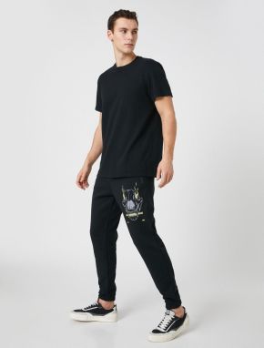 Koton Jogger Sweatpants Skull Printed Zipper Pocket Tied Waist