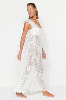 Trendyol biele maxi tkané volánové plážové šaty