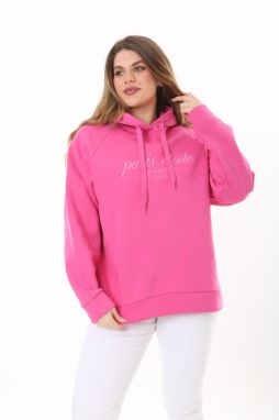 Şans Women's Plus Size Pink Inner Raising 3 Thread Fabric Hooded Sweatshirt