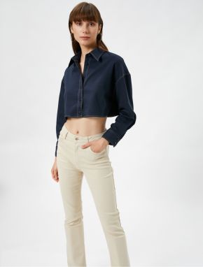 Koton Crop Shirt with Long Sleeves, Dropped Shoulders, Loose Fit.