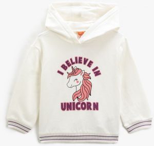 Koton Unicorn Printed Hooded Sweatshirt Raised Long Sleeve