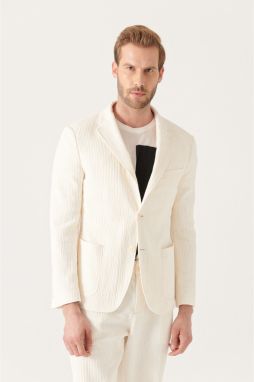 Avva Men's Ecru Textured Flexible Jacket