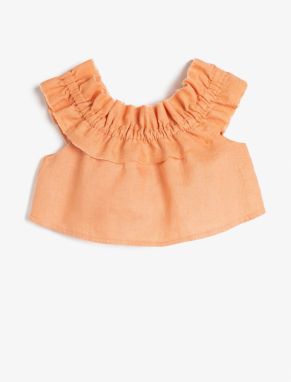 Koton Linen Blouse Crop Off Shoulder Ruffled