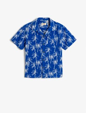 Koton Shirt Single Pocket Detailed Short Sleeve Palm Printed Cotton