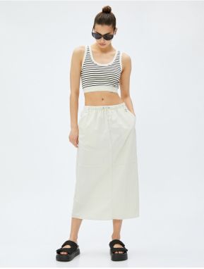 Koton Parachute Skirt Midi with Pocket Detail, Elastic Waist, Stopper