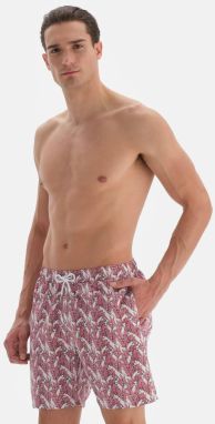 Dagi Pink - Ecru Giraffe Patterned Mid Sea Shorts