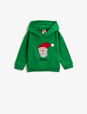 Koton Christmas Themed Santa Claus Printed Hooded Sweatshirt