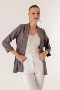 By Saygı Shawl Collar Length Lycra Double Sleeve Length Pinstripe Fabric Jacket