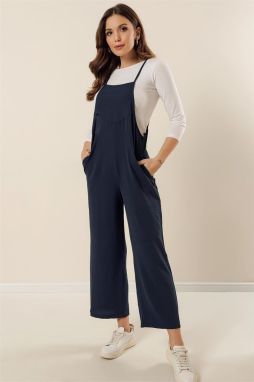 By Saygı Strappy Side Pocket Ayrobin Gardener Overalls Navy Blue