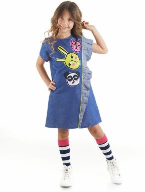 Mushi Three Friends Woven Girls Blue Dress