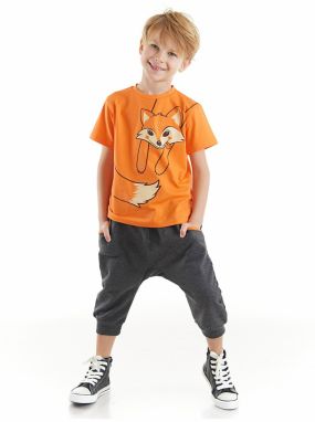 Denokids Orange Fox Boy T-shirt Capri Shorts Set