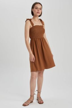 DEFACTO Strappy linen Mini Short Sleeve Woven Dress