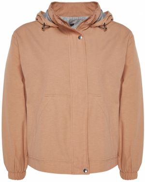 Trendyol Curve Camel oversized tenký kabát s kapucňou