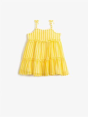 Koton Dress Midi Sleeveless with Straps Ruffle Detailed Layered Cotton Lined.