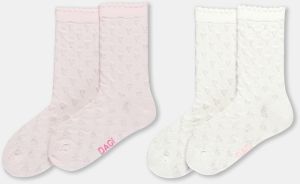 Dagi Ecru-Pink Girl's 2-Piece Heart Patterned Socks