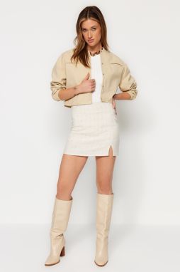 Trendyol Ecru Slit Detailed Tweed Fabric Mini Length Woven Skirt