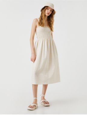 Koton Midi Dress Strap Cotton Square Neck Gipelli