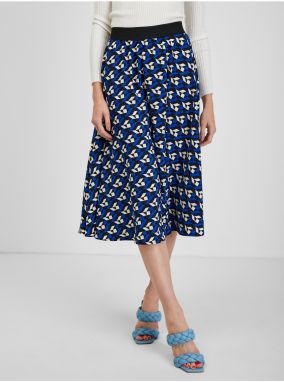 Orsay Blue Pleated Patterned Skirt - Women