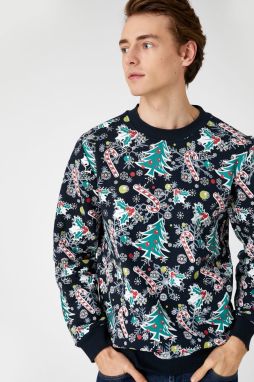 Koton Men's Navy Blue Patterned Sweatshirt