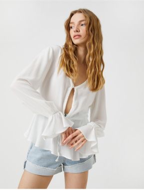 Koton Long Sleeve Blouse with Window Detail Viscose with Frills and Tie