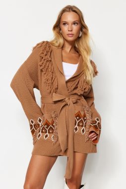 Trendyol Beige Oversized Knitwear Cardigan