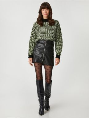 Koton Faux Leather Zippered Belt Mini Skirt